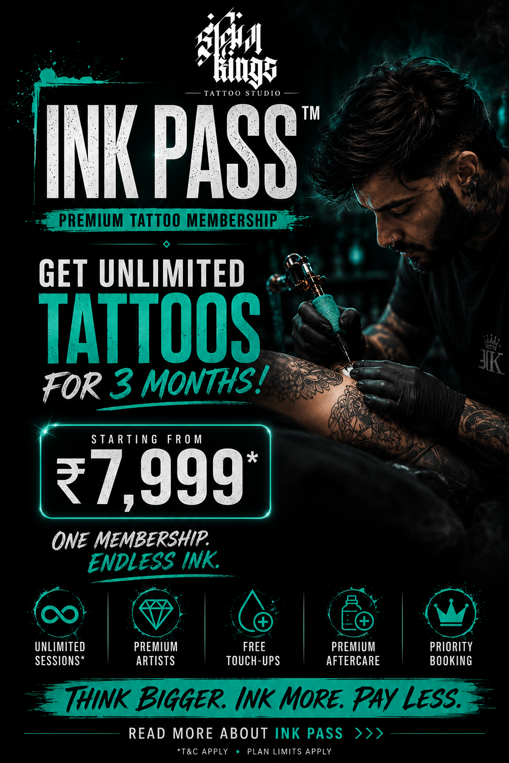 Get inkpass and get unlimited* tattoos for 3 months.